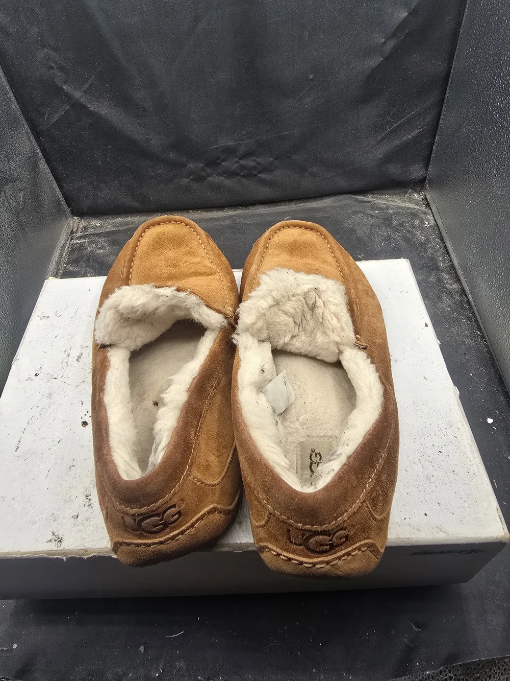 UGG Men's Chestnut Suede Moccasin Slippers with Shearling Lining